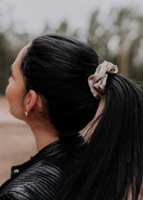 Luxury Silk Scrunchie - Beige - Image 2