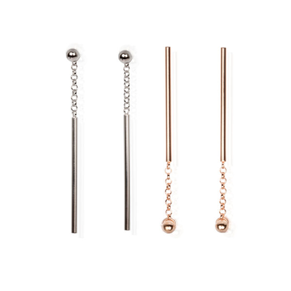 Dots Falling Earrings - Rose Gold and Silver - Image 2