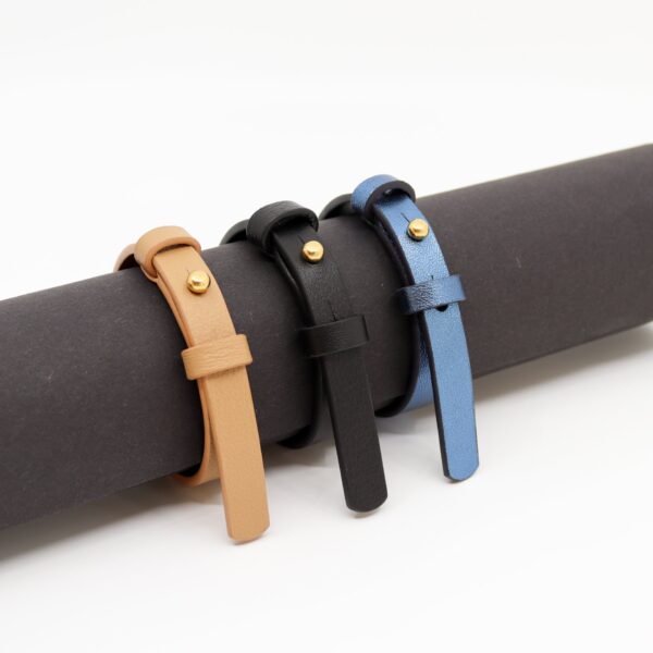 Leather Bracelet With a Brass Fastener in Black - Image 2