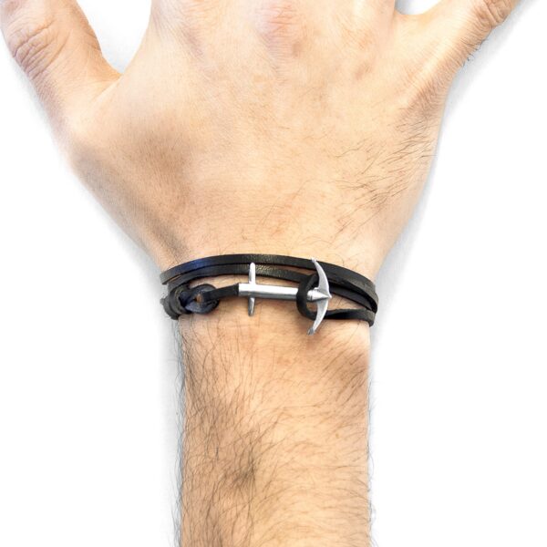 Admiral Anchor Silver and Flat Leather Bracelet - Coal Black - Image 3
