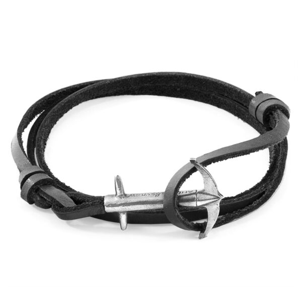 Admiral Anchor Silver and Flat Leather Bracelet - Coal Black - Image 2