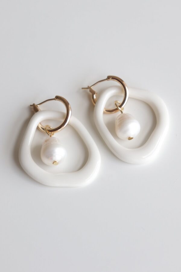 Arp Pearl and Porcelain Hoops - White - Image 6