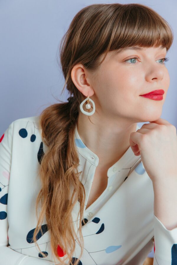 Arp Pearl and Porcelain Hoops - White - Image 7