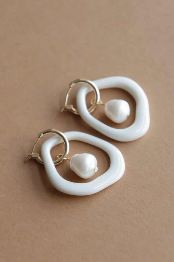 Arp Pearl and Porcelain Hoops - White - Image 8