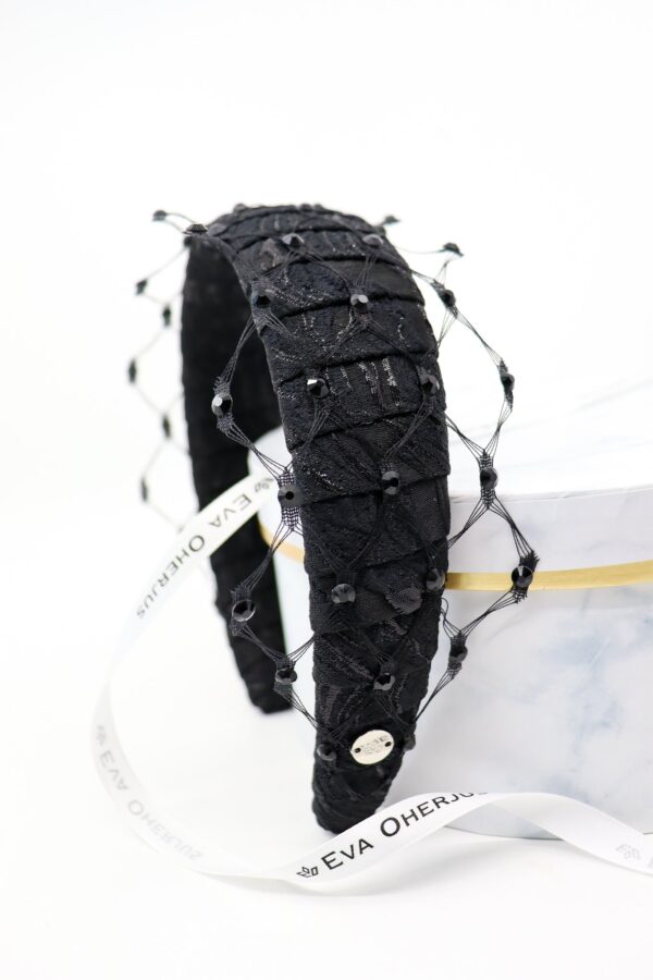 Headband Charlize with Swarovski Crystals Honeycomb Veil - Image 4