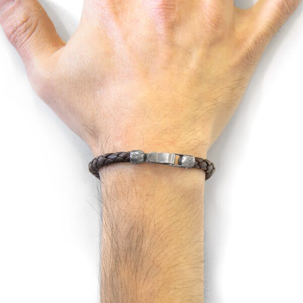 Leather Bracelet Skye Silver and Braided - Cacao Brown - Image 2