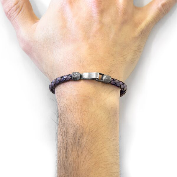 Leather Bracelet Skye Silver and Braided - Indigo Blue - Image 2