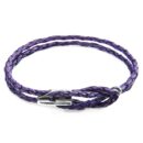 Padstow Silver and Braided Leather Bracelet - Grape Purple