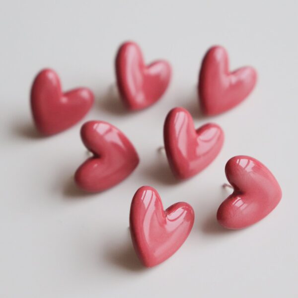Porcelain Heart Studs -  Pink - Image 5