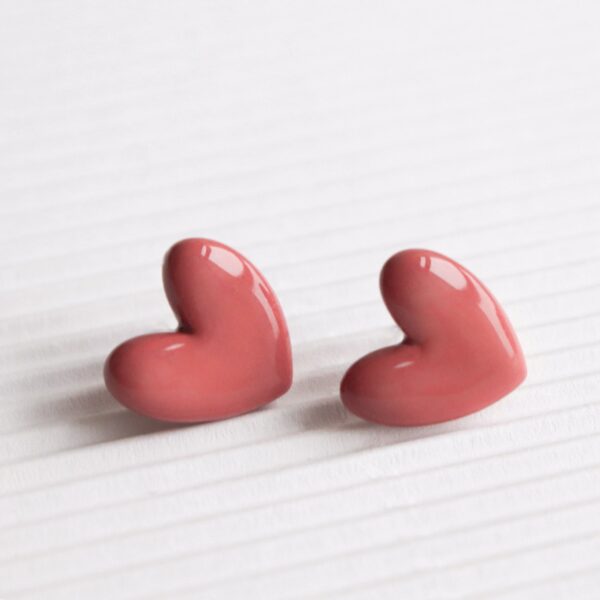 Porcelain Heart Studs -  Pink - Image 4