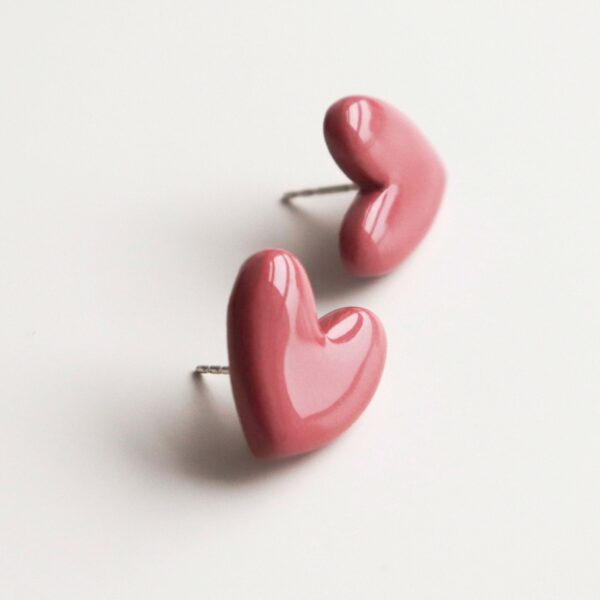 Porcelain Heart Studs -  Pink - Image 3