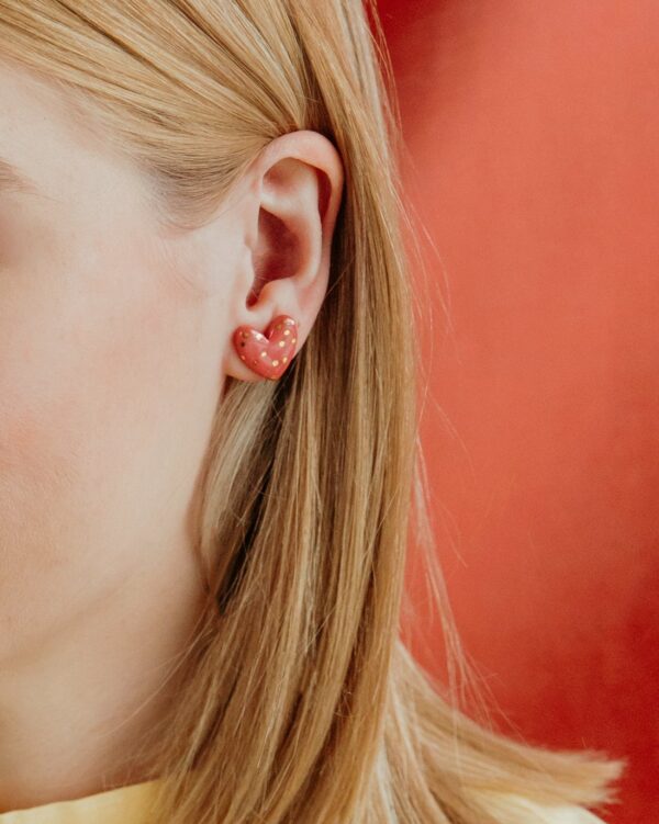 Dotted Porcelain Heart Studs -  Pink - Image 6