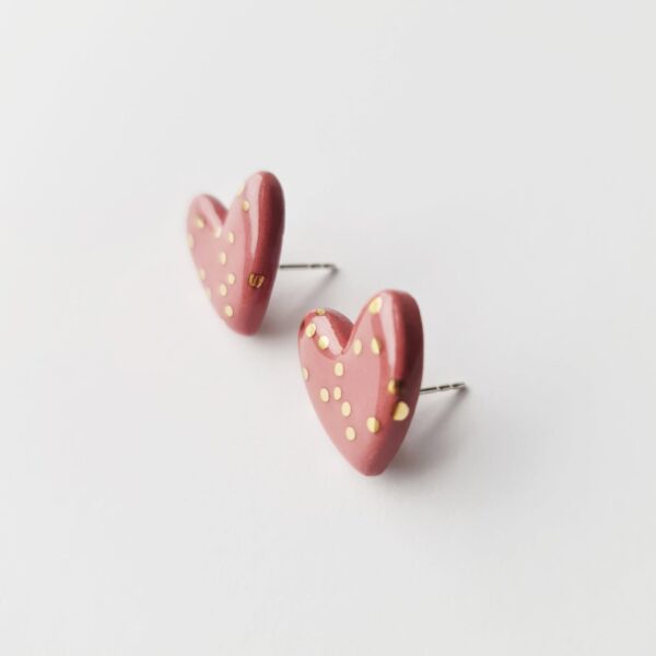 Dotted Porcelain Heart Studs -  Pink - Image 5