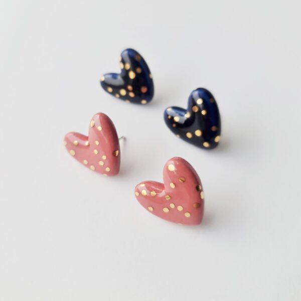 Dotted Porcelain Heart Studs -  Pink - Image 3