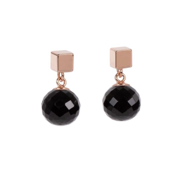 Solid Onyx Earrings - Rose Gold and Silver - Image 2