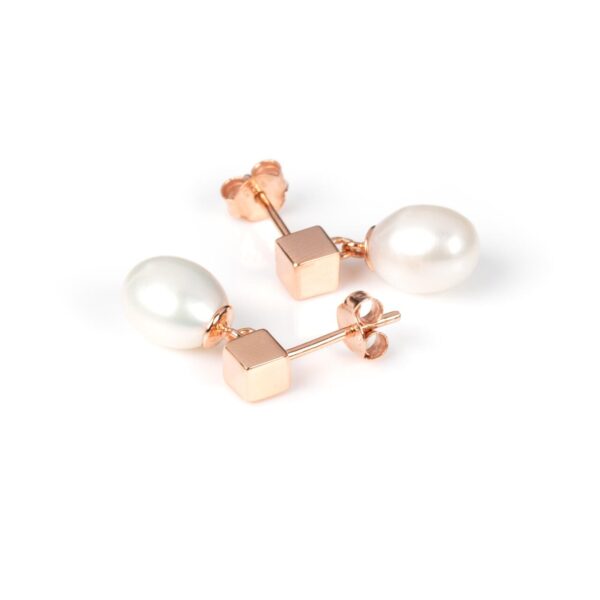 Solid Pearl Drop Earrings - Rose Gold and Silver - Image 3