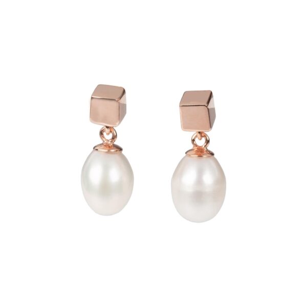 Solid Pearl Drop Earrings - Rose Gold and Silver - Image 2